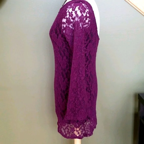 Elan Boho Bell Sleeve Scoop Back Lace Tunic Top Large - Picture 6 of 11